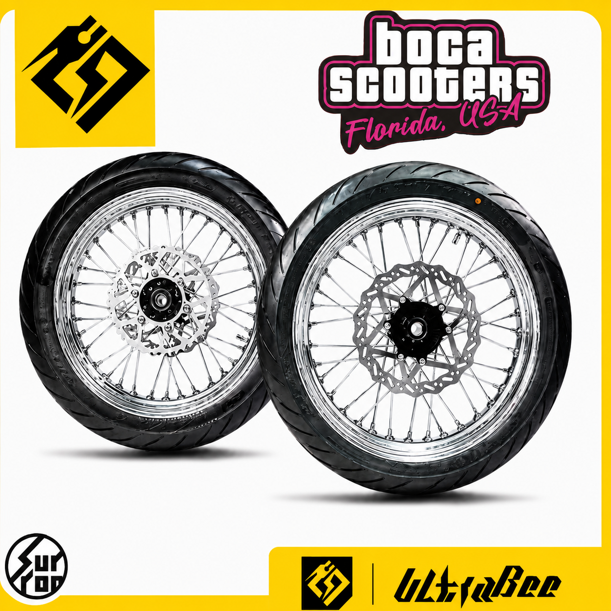 Supermoto Chrome Wheel Set-Ultra Bee