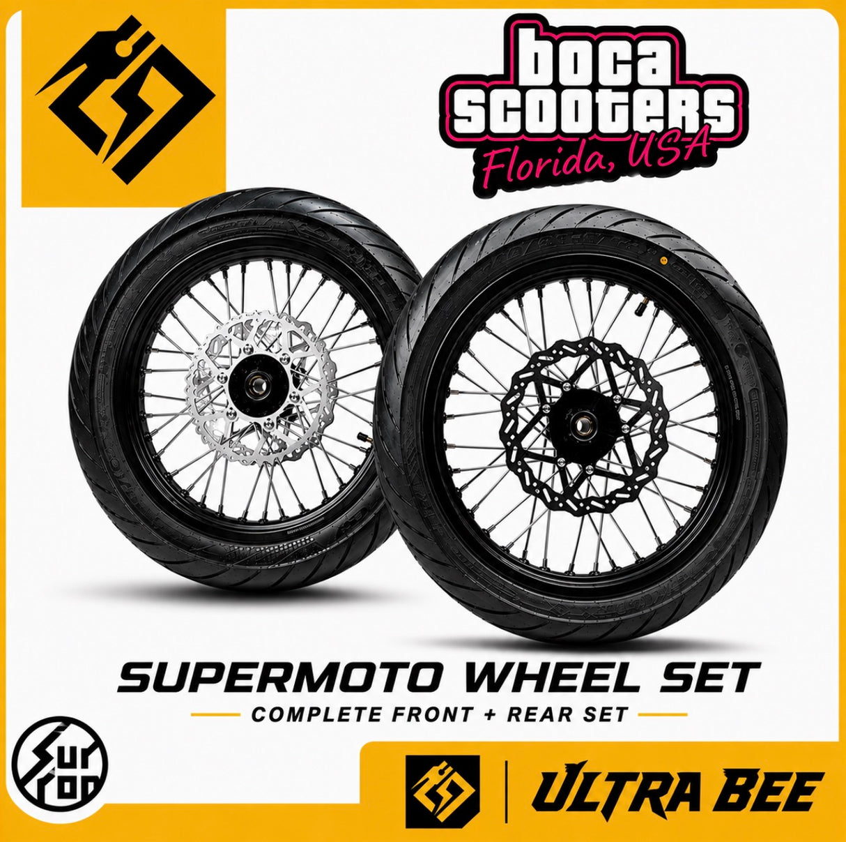 17" Ultra Bee Complete Supermoto Wheel Set
