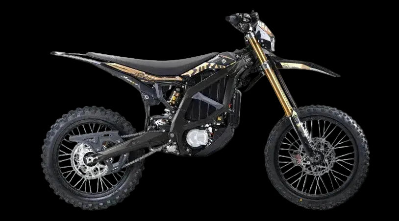 Black off-road electric motorcycle on a transparent background