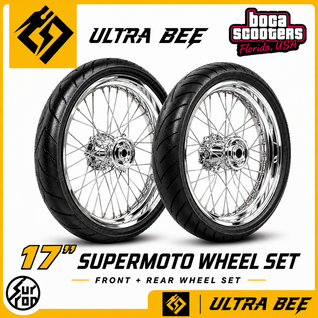 Supermoto Chrome Wheel Set-Ultra Bee