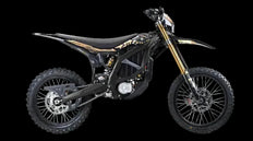 Black off-road electric motorcycle on a transparent background